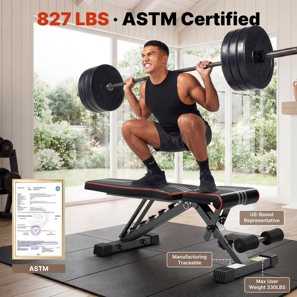 827LB Adjustable Weight Bench for Strength Training