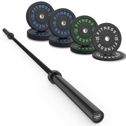 Olympic Barbell Set with Bumper Plates & Rack