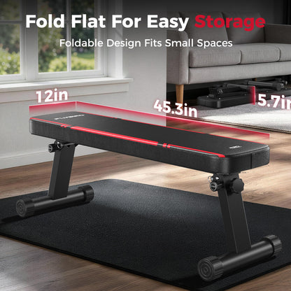 1000LB Foldable Flat Bench with Dual-Lock Support