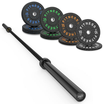 Olympic Barbell Set with Bumper Plates & Rack