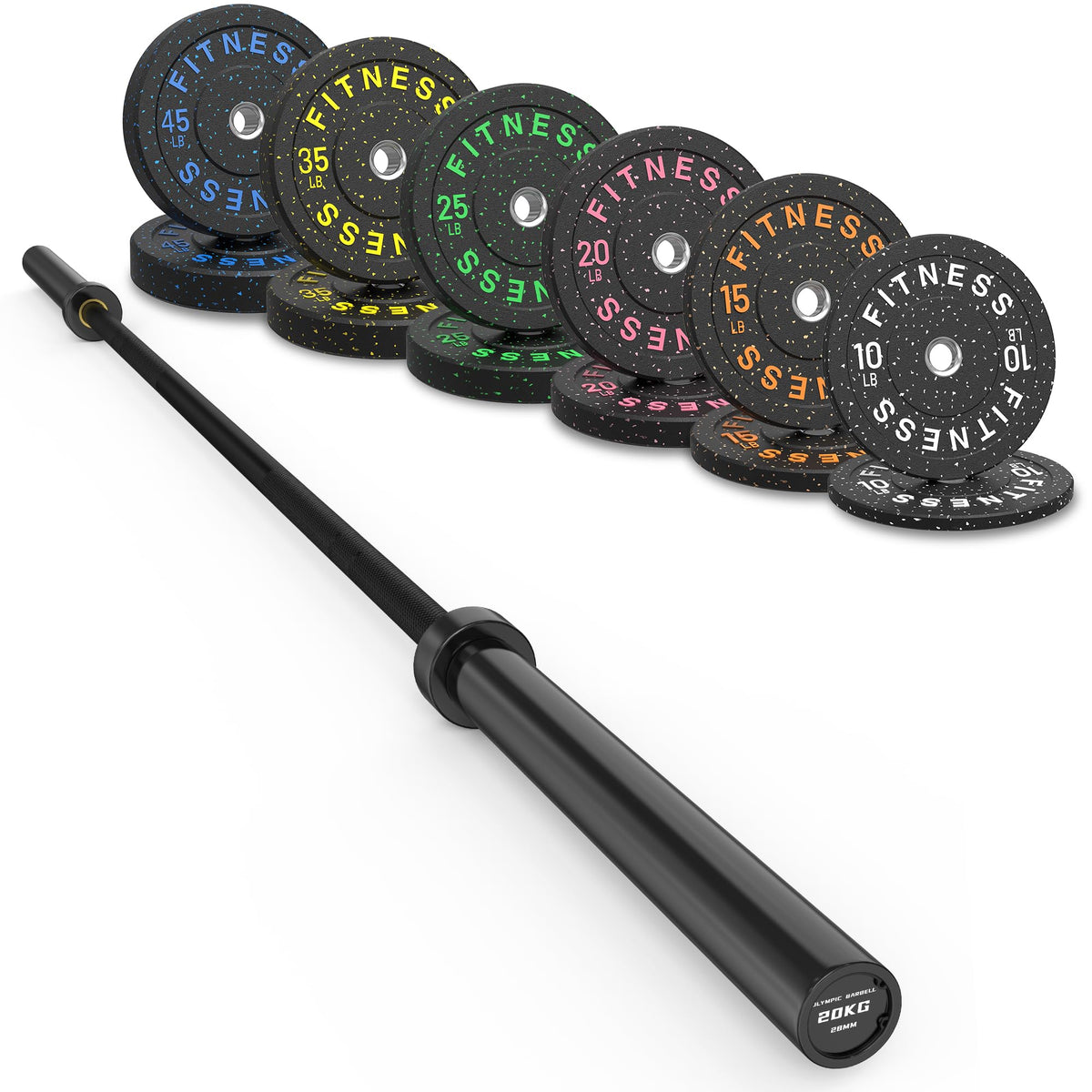 Olympic Barbell Set with Bumper Plates & Rack
