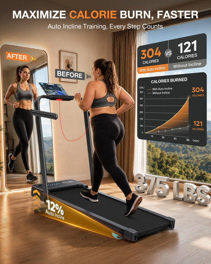 Auto-Incline Walking Pad with Support Handlebar