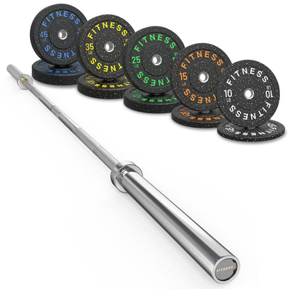Olympic Barbell Set with Bumper Plates & Rack
