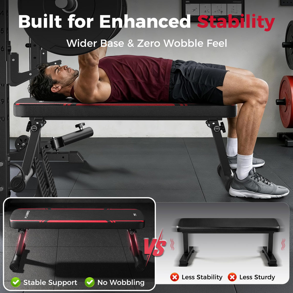 1000LB Foldable Flat Bench with Dual-Lock Support
