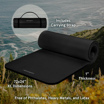 1-Inch Thick Yoga Mat with Carry Strap & Non-Slip Grip