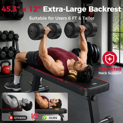 1000LB Foldable Flat Bench with Dual-Lock Support