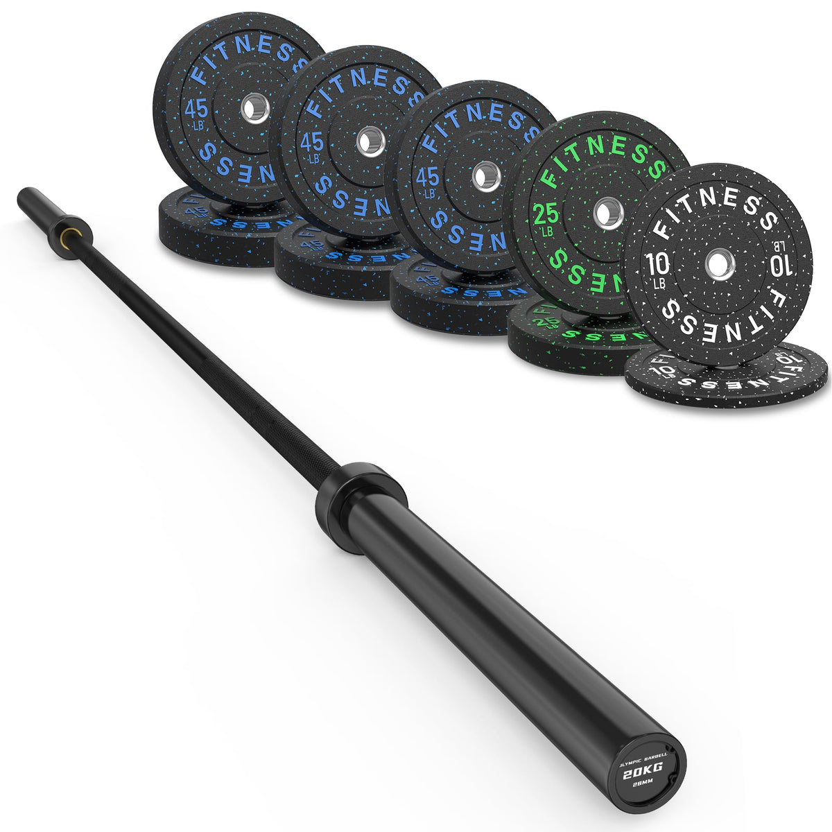Olympic Barbell Set with Bumper Plates & Rack
