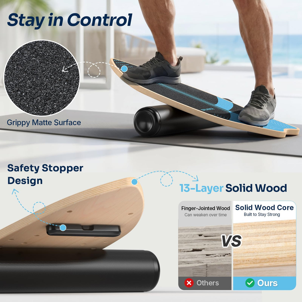 8-in-1 Wooden Balance Board for Surf Training