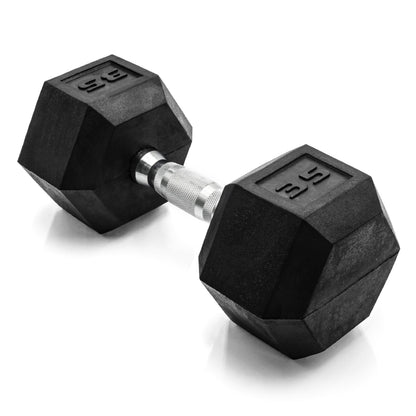 Rubber Hex Dumbbell with Chrome Comfort Grip
