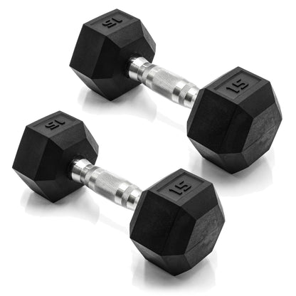 Rubber Hex Dumbbells with Comfort Grip Handles