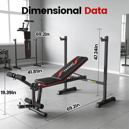 880LB Adjustable Weight Bench Set with Barbell Rack