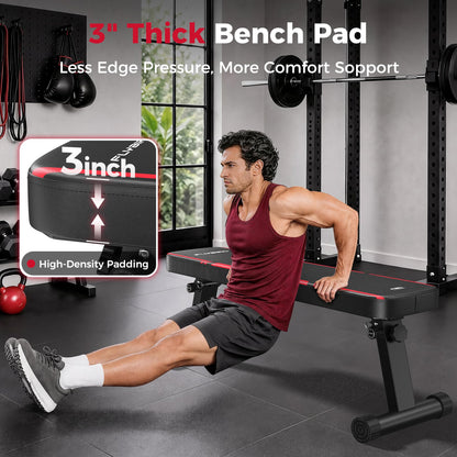 1000LB Foldable Flat Bench with Dual-Lock Support