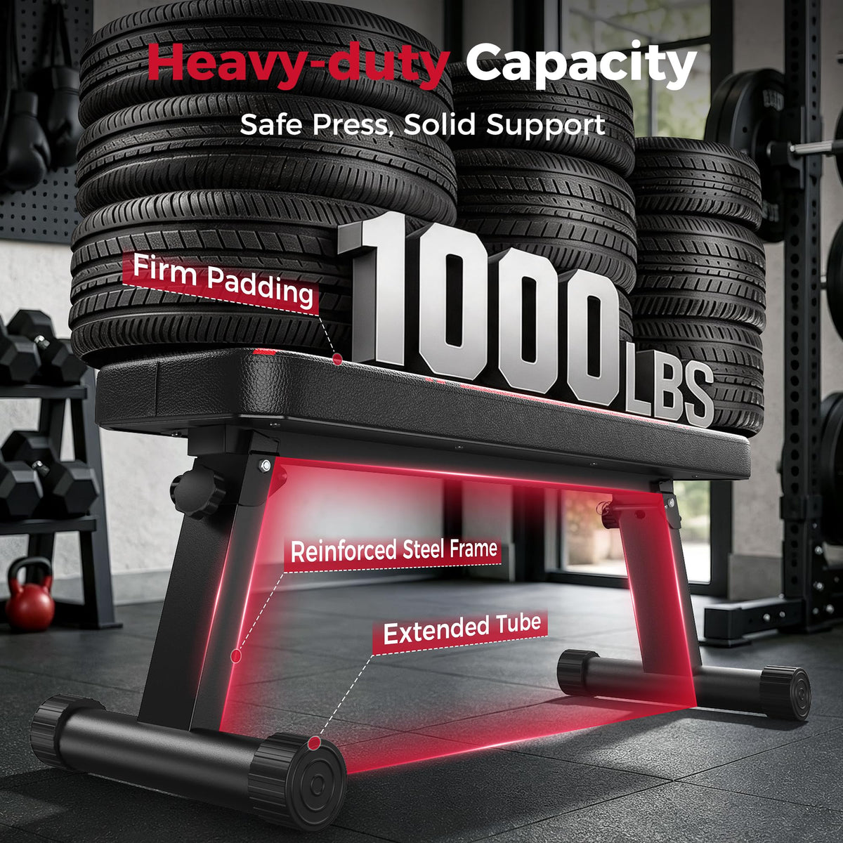 1000LB Foldable Flat Bench with Dual-Lock Support